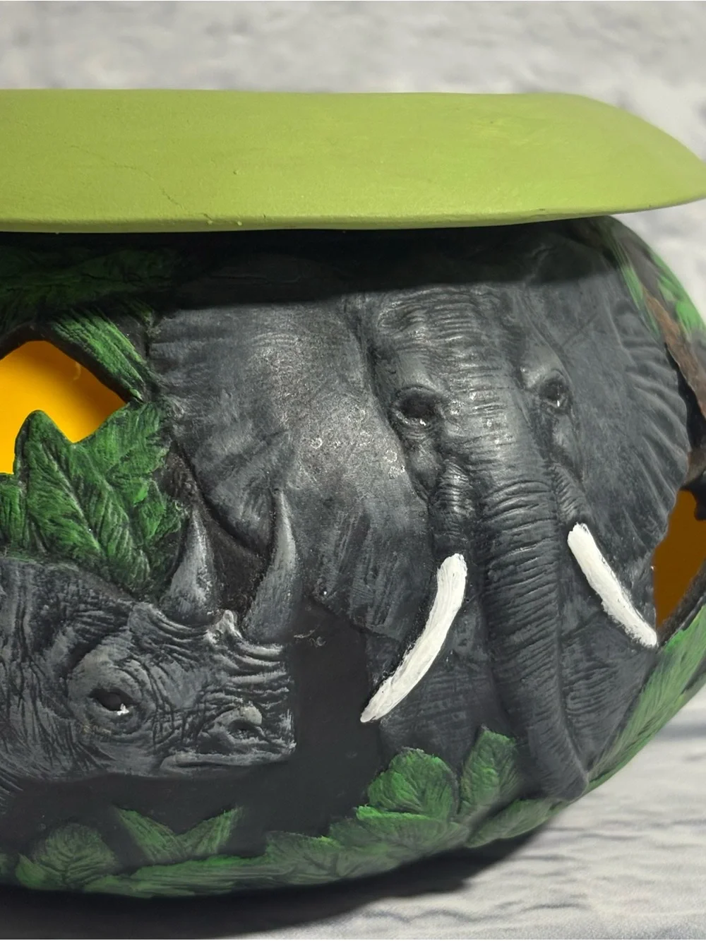 Hand-Crafted ceramic hand-painted jungle animal tea light holder